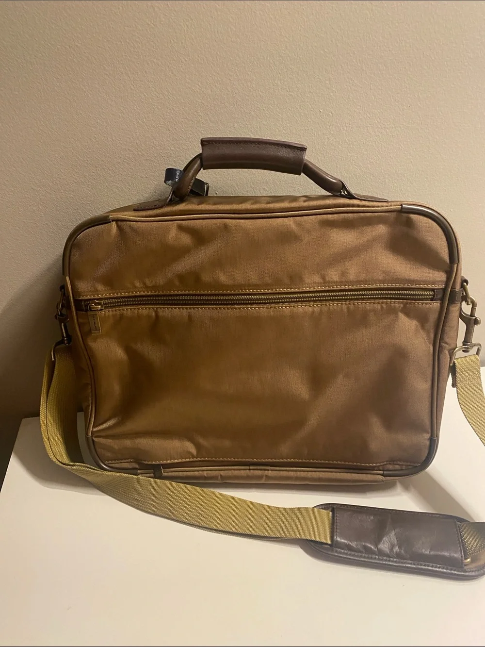 Hartmann Nylon Computer Case Double Compartment Laptop Bag Khaki Brown Leather